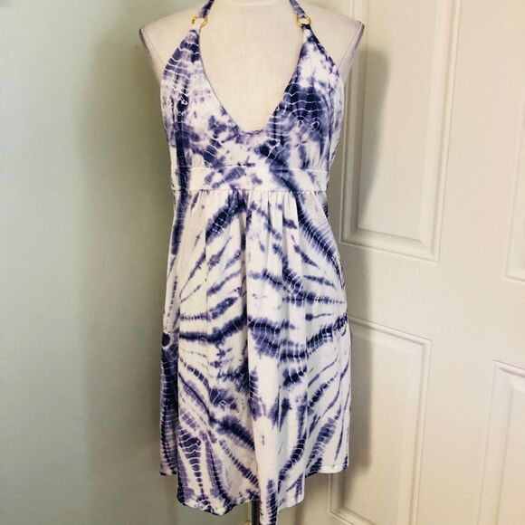 Victoria's Secret Dresses & Skirts - Victoria’s Secret Blue & White Tie Dye Halter Beach Dress Cover Up Size Medium